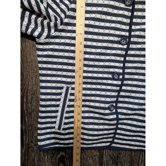 Chico's Jacket Womens Large 2 Blue White Striped Quilted Knit Button Front Piped - Picture 7 of 7